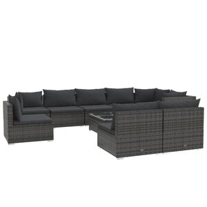 vidaXL 10 Piece Garden Lounge Set with Cushions Poly Rattan Grey