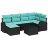 vidaXL Sofa Set with Cushion 7 pcs Black and Turquoise Poly Rattan