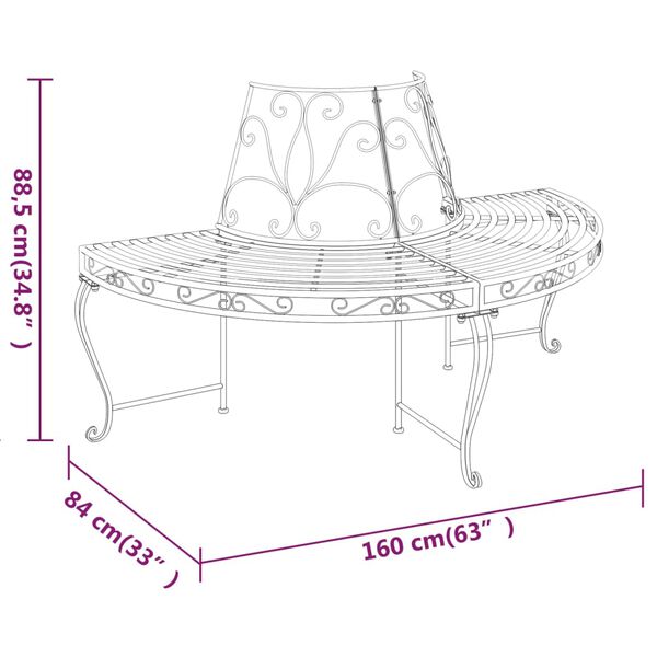 vidaXL Half Round Tree Bench Ø160 cm Black Steel