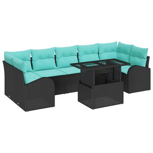 vidaXL Garden Sofa Set with Cushion Manual 8 pcs Black Poly Rattan