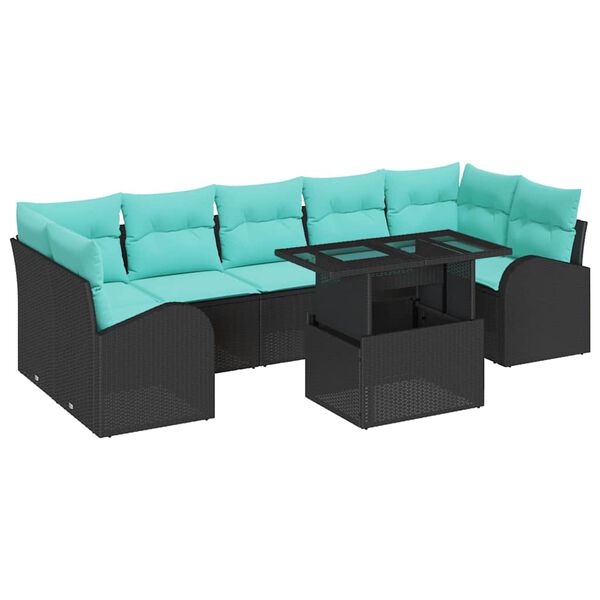 vidaXL Garden Sofa Set with Cushion Manual 8 pcs Black Poly Rattan