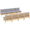 vidaXL 9 Piece Garden Lounge Set with Grey Cushions Solid Pinewood