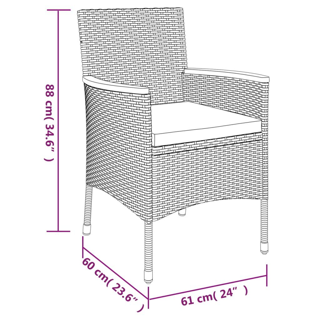 vidaXL 3 Piece Garden Bistro Set with Cushions Grey Poly Rattan
