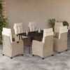 vidaXL 7 Piece Garden Dining Set with Cushions Beige Poly Rattan