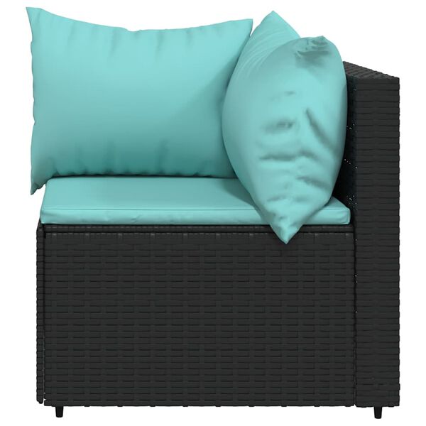 vidaXL Garden Corner Sofa with Cushions Black Poly Rattan