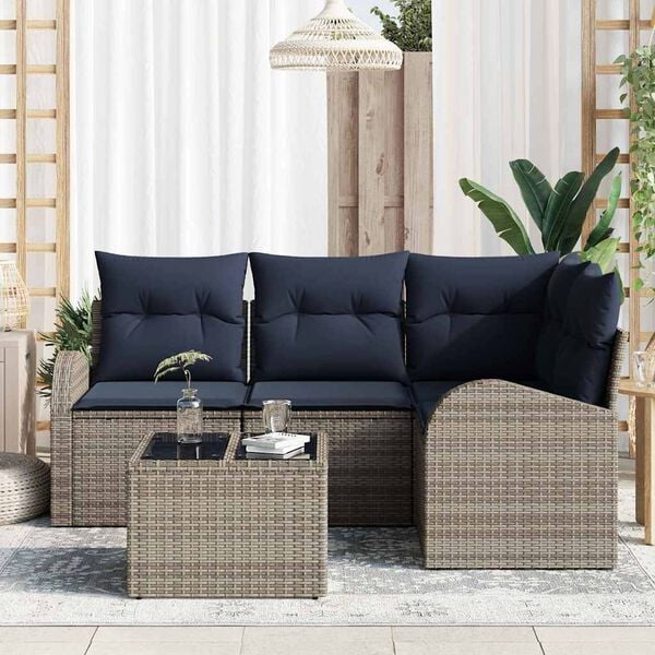 vidaXL Garden Sofa Set Grey Poly Rattan