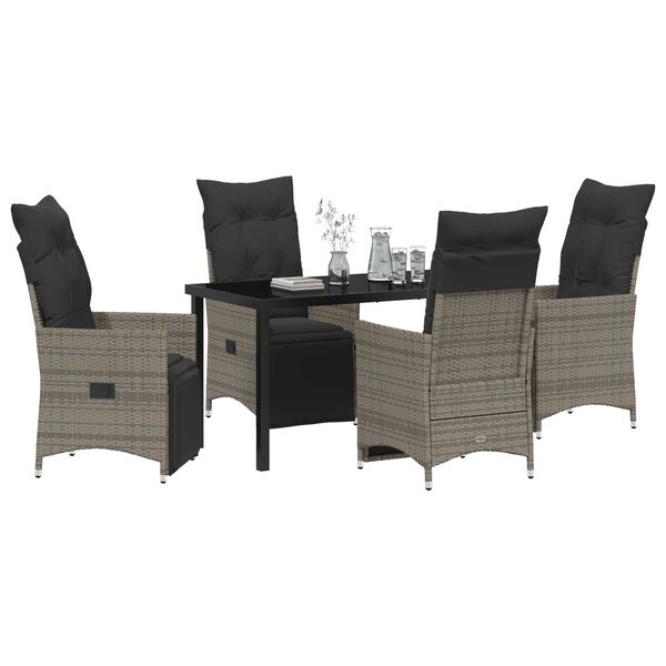vidaXL Garden Dining Set with Cushion 5 pcs Grey Poly Rattan