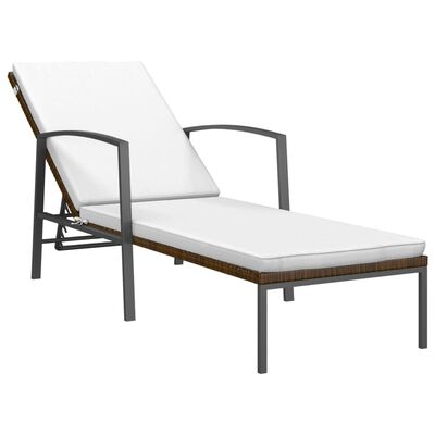 vidaXL Garden Sun Lounger with Cushion Poly Rattan Brown