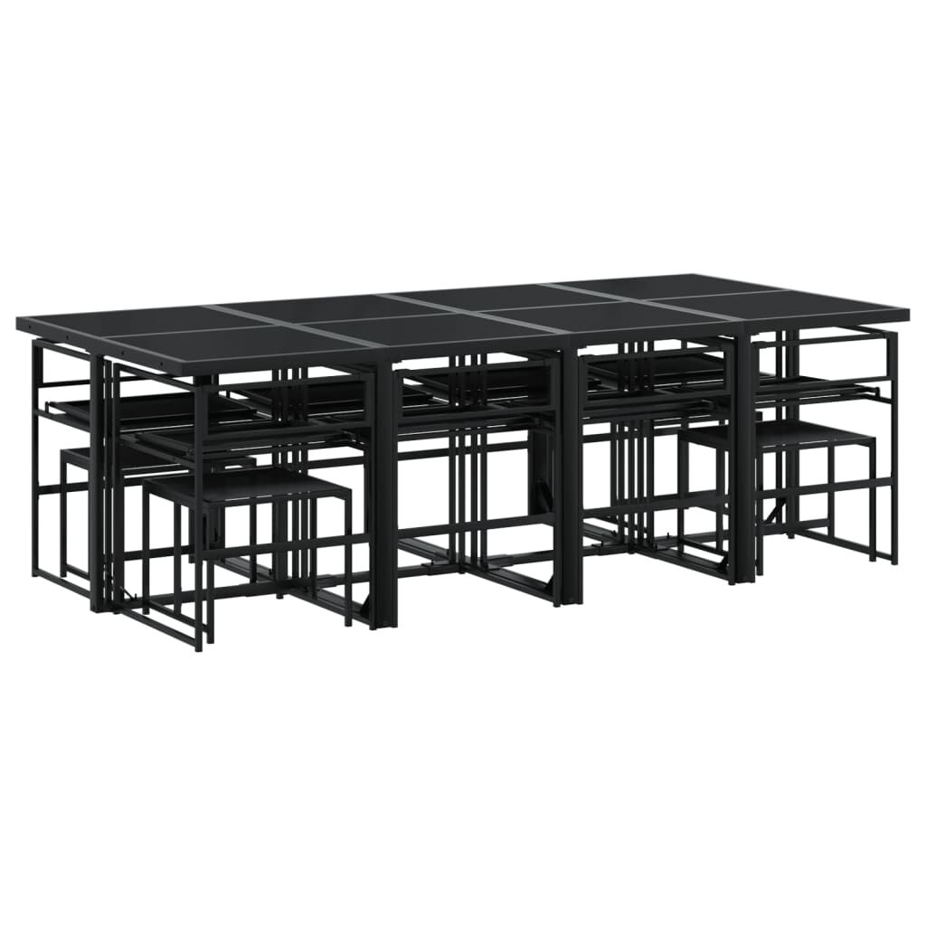 vidaXL 13 Piece Garden Dining Set with Cushions Black Textilene
