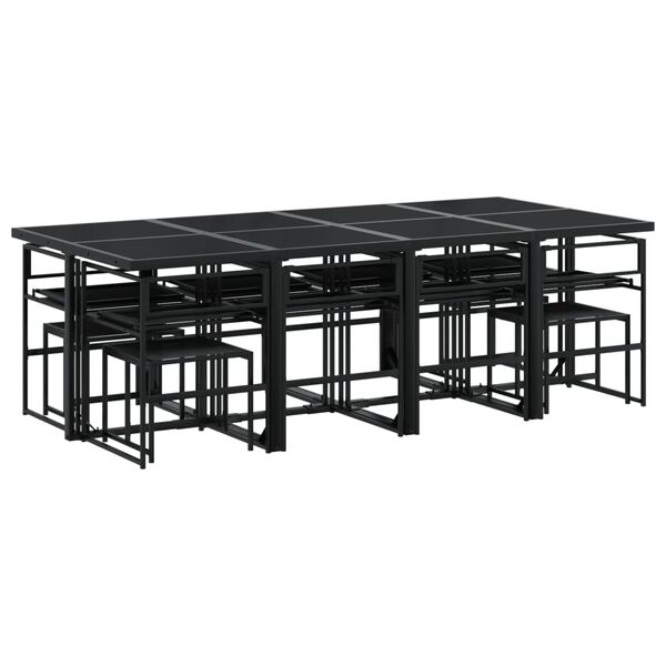 vidaXL 13 Piece Garden Dining Set with Cushions Black Textilene
