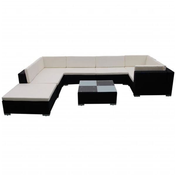 vidaXL 8 Piece Garden Lounge Set with Cushions Poly Rattan Black