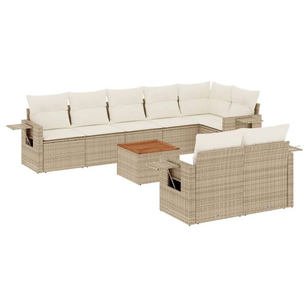 vidaXL 9 Piece Garden Sofa Set with Cushions Beige Poly Rattan