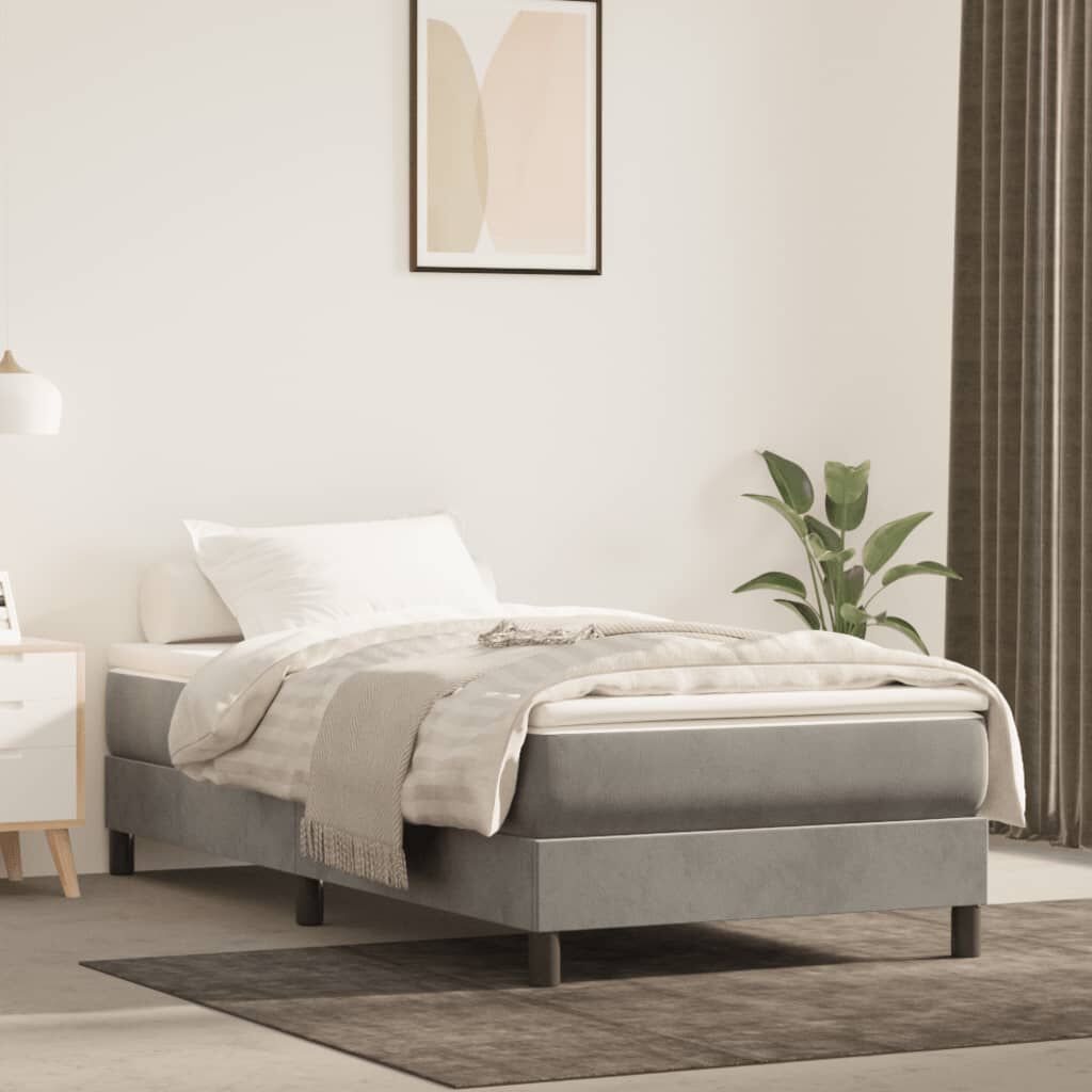 vidaXL Box Spring Bed with Mattress Light Grey 100x203 cm Twin XL Velvet