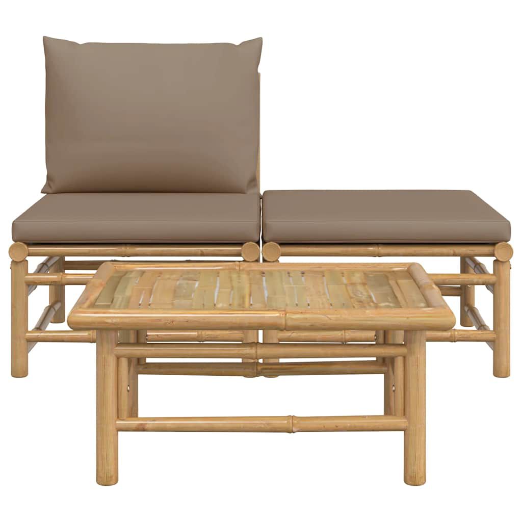 vidaXL 3 Piece Garden Lounge Set with Taupe Cushions Bamboo