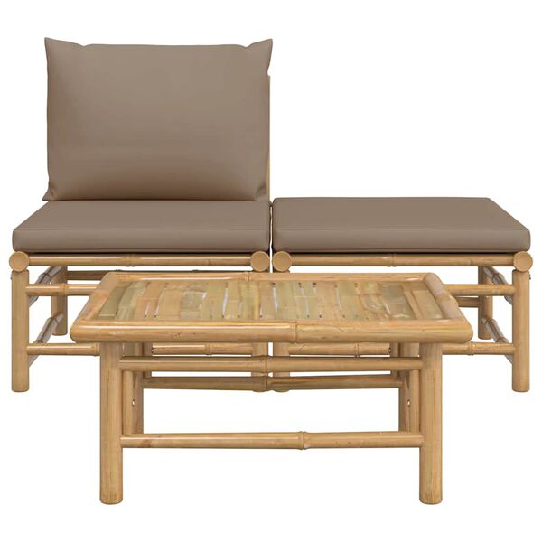 vidaXL 3 Piece Garden Lounge Set with Taupe Cushions Bamboo
