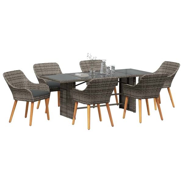 vidaXL Garden Dining Set with Cushion 7 pcs Grey Poly Rattan