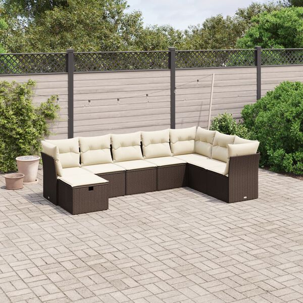vidaXL 8 Piece Garden Sofa Set with Cushions Brown Poly Rattan