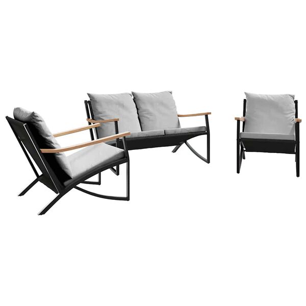 vidaXL 3 Piece Balcony Furniture Set with Cushions Black Steel