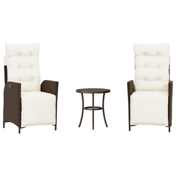 vidaXL 3 Piece Bistro Set with Cushions Brown Poly Rattan