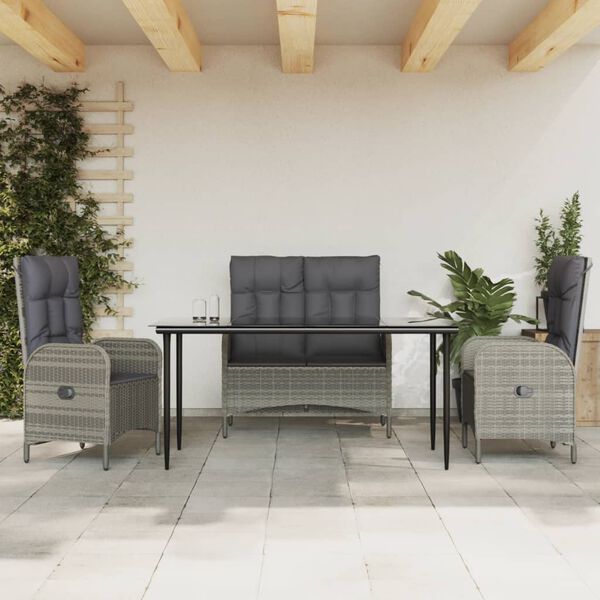 vidaXL 4 Piece Garden Dining Set with Cushions Grey Poly Rattan