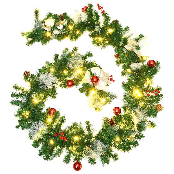 vidaXL Christmas Garland with LED Lights Green 2,7 m PVC