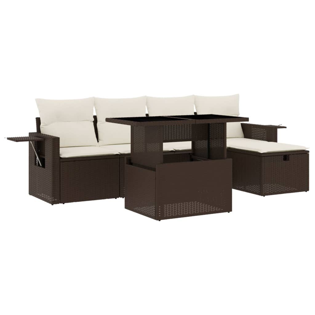 vidaXL 6 Piece Garden Sofa Set with Cushions Brown Poly Rattan