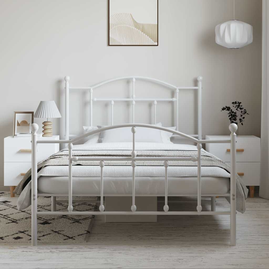 vidaXL Metal Bed Frame without Mattress with Footboard White 100x200cm