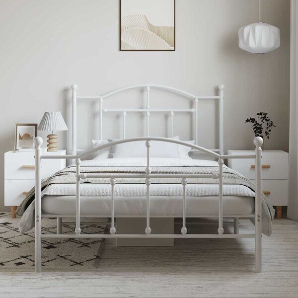 vidaXL Metal Bed Frame without Mattress with Footboard White 100x200cm