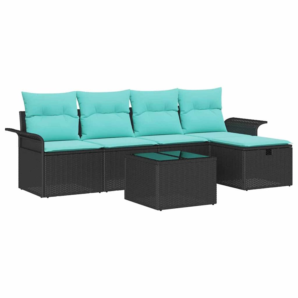 vidaXL Garden Sofa Set 6 pcs Black and turquoise 251 x 117 x 85 cm