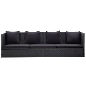 vidaXL Garden Bed with Cushion and Pillow Poly Rattan Black