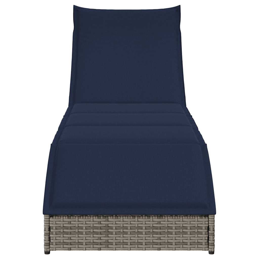 vidaXL Folding Sun Lounger with Cushion and Storage Grey Poly Rattan