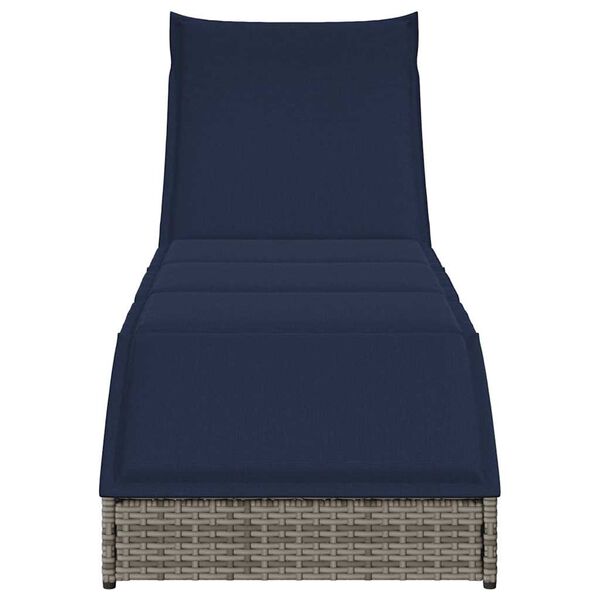 vidaXL Folding Sun Lounger with Cushion and Storage Grey Poly Rattan