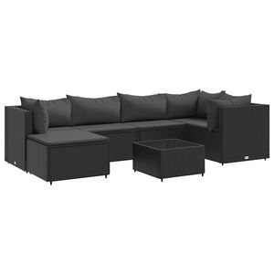 vidaXL 7 Piece Garden Lounge Set with Cushions Black Poly Rattan