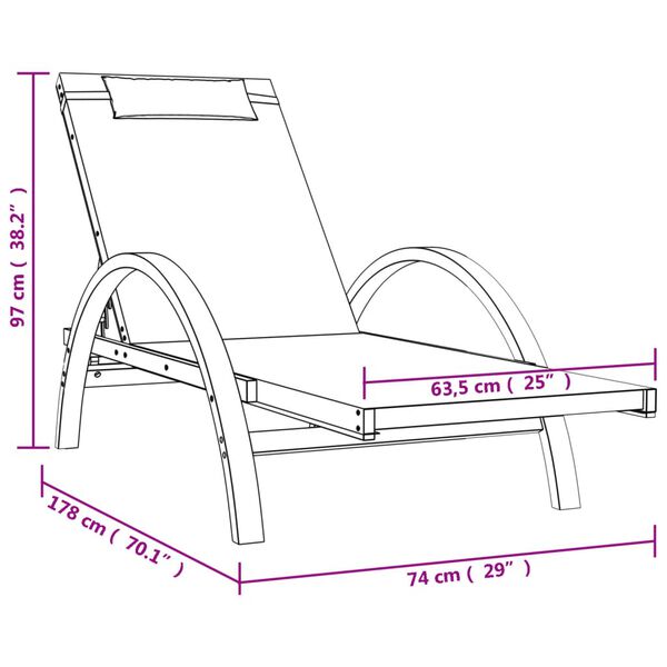 vidaXL Sun Lounger with Pillow Grey Textilene and Solid Wood Poplar