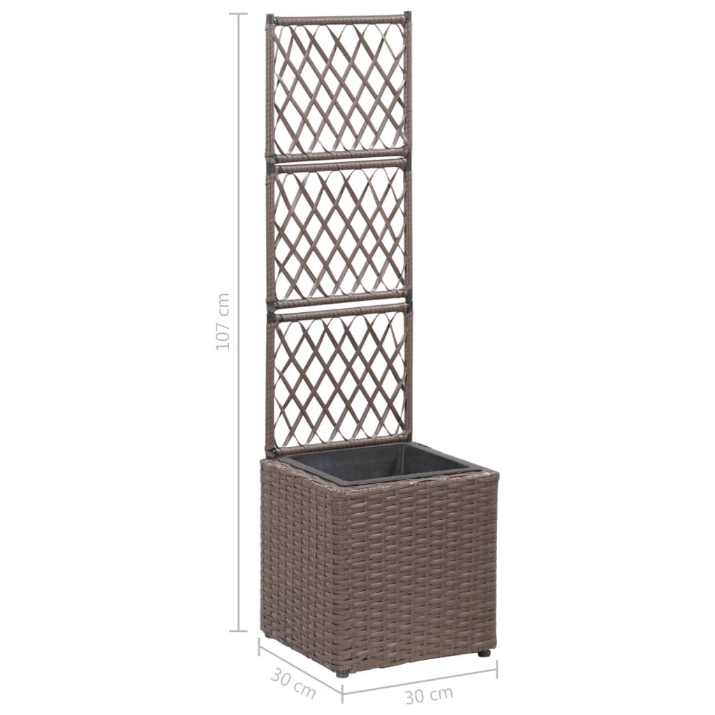 vidaXL Trellis Raised Bed with 1 Pot 30x30x107 cm Poly Rattan Brown