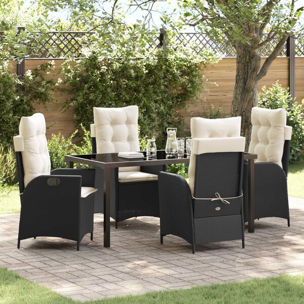 vidaXL Garden Dining Set with Cushion 5 pcs Black Poly Rattan
