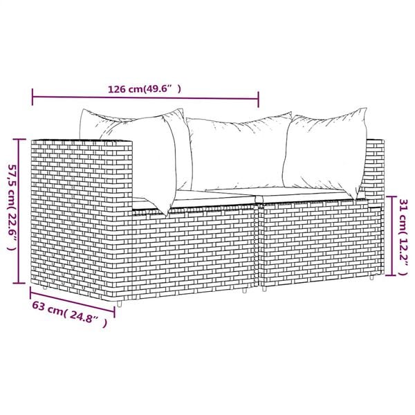 vidaXL Garden Corner Sofas with Cushions 2 pcs Grey Poly Rattan