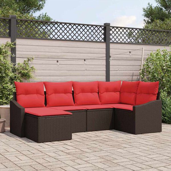 vidaXL Sofa Set with Cushion 6 pcs Brown Poly Rattan
