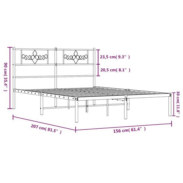 vidaXL Metal Bed Frame without Mattress with Headboard Black 150x200cm