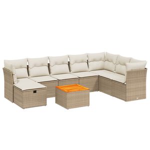 vidaXL 9 Piece Garden Sofa Set with Cushions Beige Poly Rattan