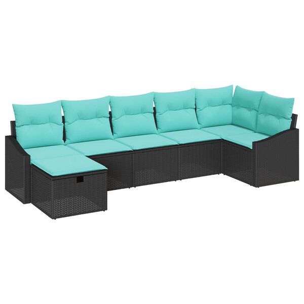 vidaXL 7 Piece Garden Sofa Set with Cushions Black Poly Rattan