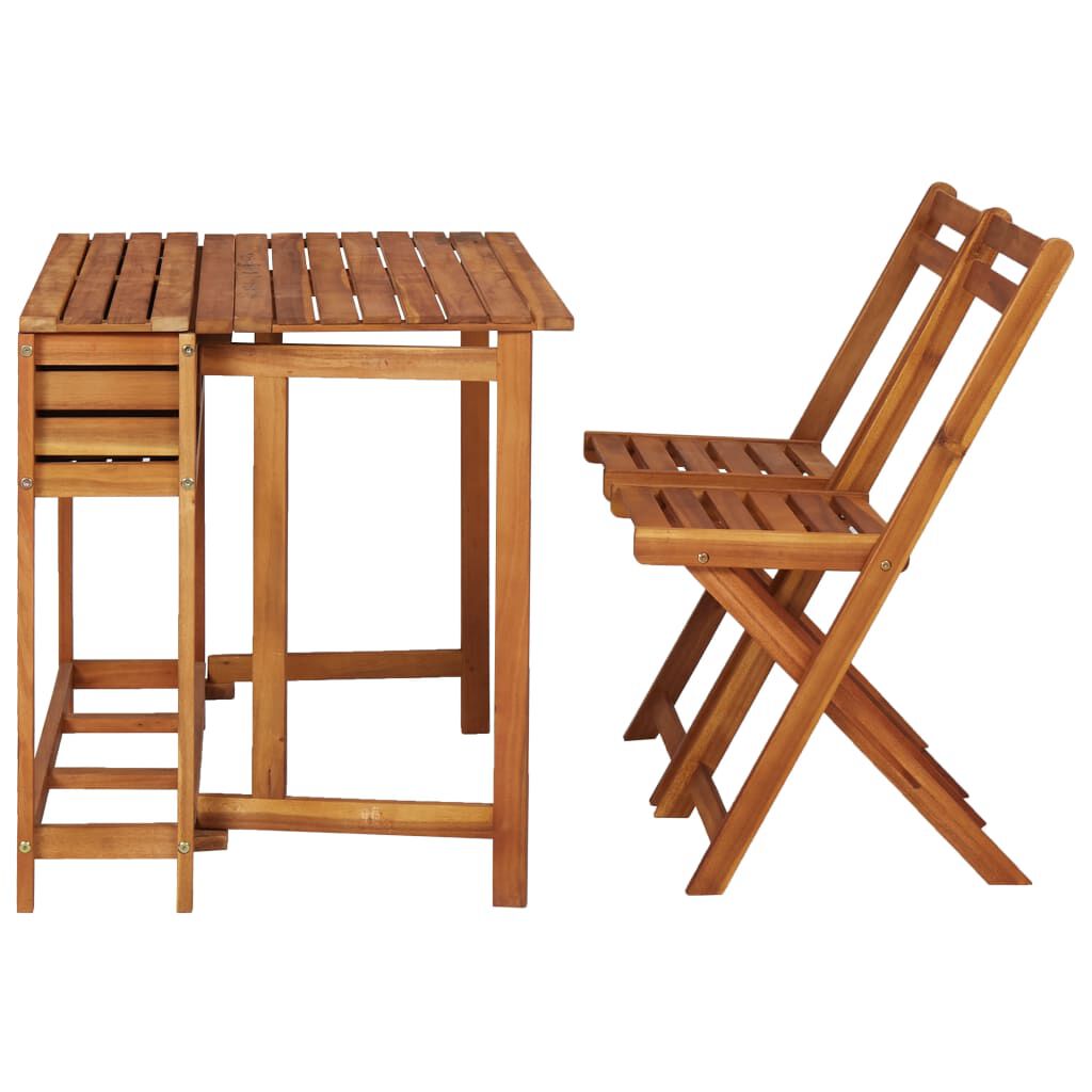 vidaXL Garden Planter Table with 2 Bistro Chairs Solid Acacia Wood