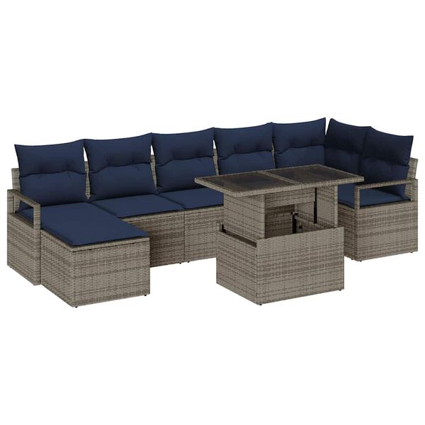 vidaXL Garden Sofa Set 8 pcs Grey and Navy Blue Poly Rattan