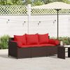 vidaXL Garden Sofa with Cushions 3-Seater Brown Poly Rattan