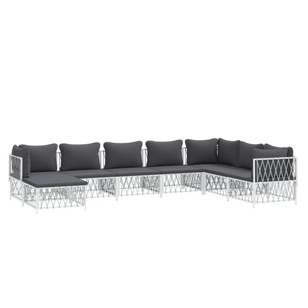 vidaXL 8 Piece Garden Lounge Set with Cushions White Steel