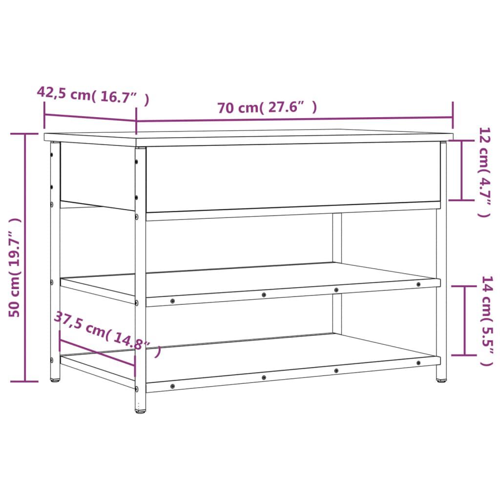 vidaXL Shoe Bench Smoked Oak 70x42.5x50 cm Engineered Wood