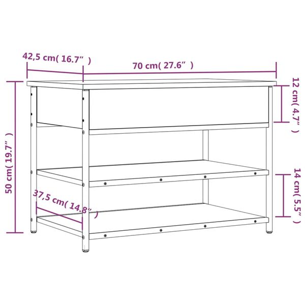 vidaXL Shoe Bench Smoked Oak 70x42.5x50 cm Engineered Wood