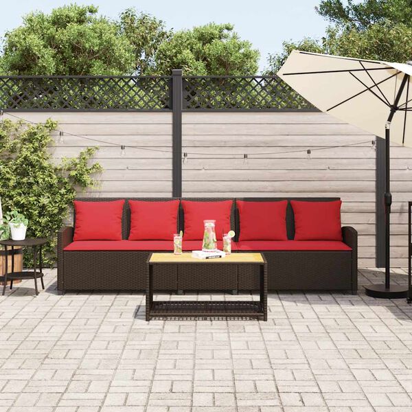 vidaXL Garden Sofa 5-Seater with Cushions Brown Poly Rattan