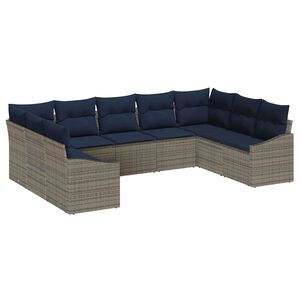 vidaXL Sofa Set with Cushion 9 pcs Grey Poly Rattan