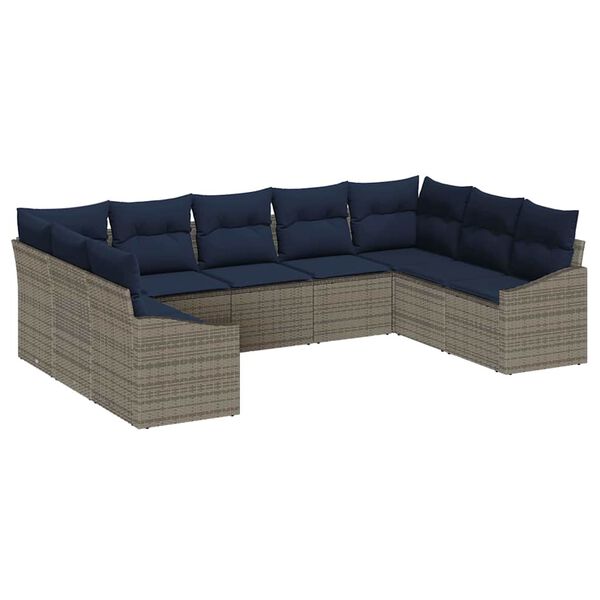 vidaXL Sofa Set with Cushion 9 pcs Grey Poly Rattan